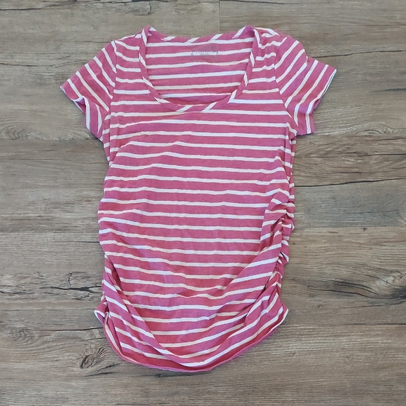 Motherhood Maternity Tops - Motherhood Maternity Pink and White Striped Short Sleeve Top